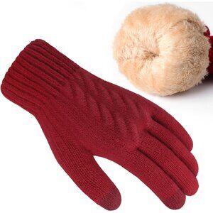 Women's A-Red Thermal Soft Elastic Lining Cuff Winter Cold Weather Gloves